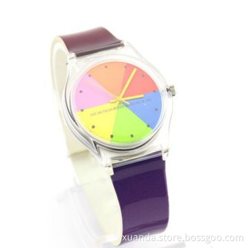 Fashion plastic sports watches, colorful pattern print on strap, can put your logo on dial and strap